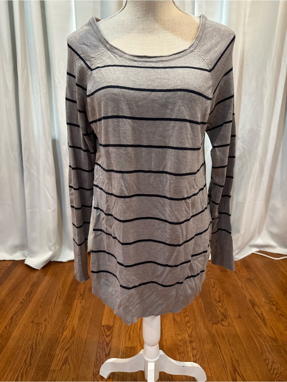 Market & Spruce Gray Striped Long-Sleeve sweater women’s large petite NWT